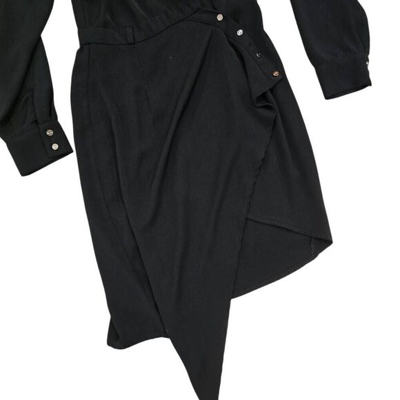 Runaway The Label Slim Belt Shirt Dress Womens 4 Black Notch Long Sleeve Stretch - Picture 3 of 9